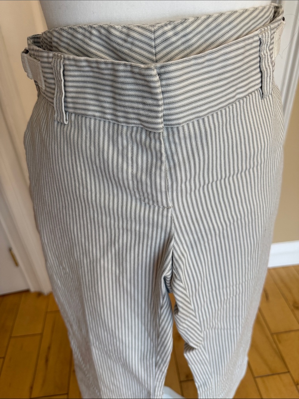 Ladies Striped Cotton Pants - Light Gray & White